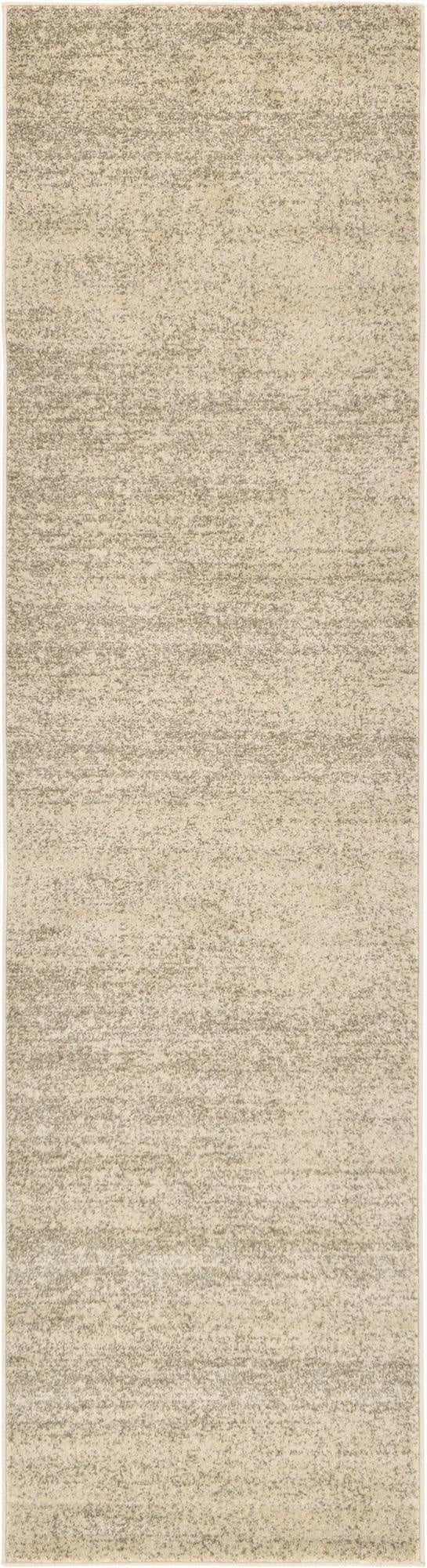 A 10 ft bone beige runner rug with a subtle, mottled contemporary pattern, ideal for a hallway.