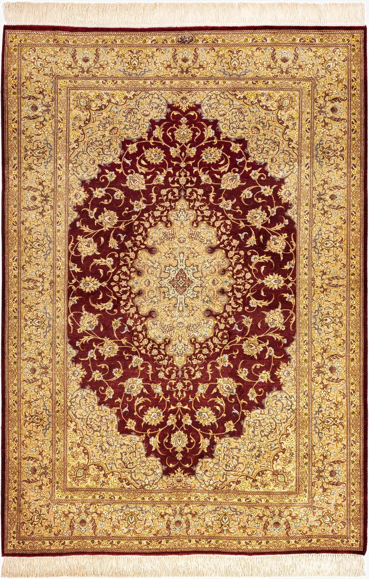  3' 4 x 4' 11 Ghom Silk Rug