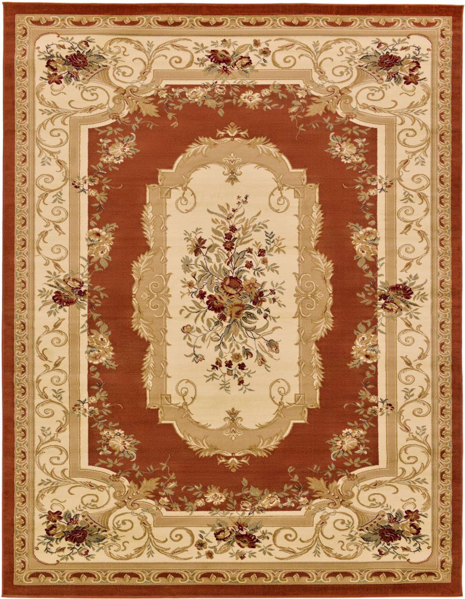 A 9x12 rectangular Chateau rug featuring a traditional botanical medallion pattern in shades of brown, tan, and red.