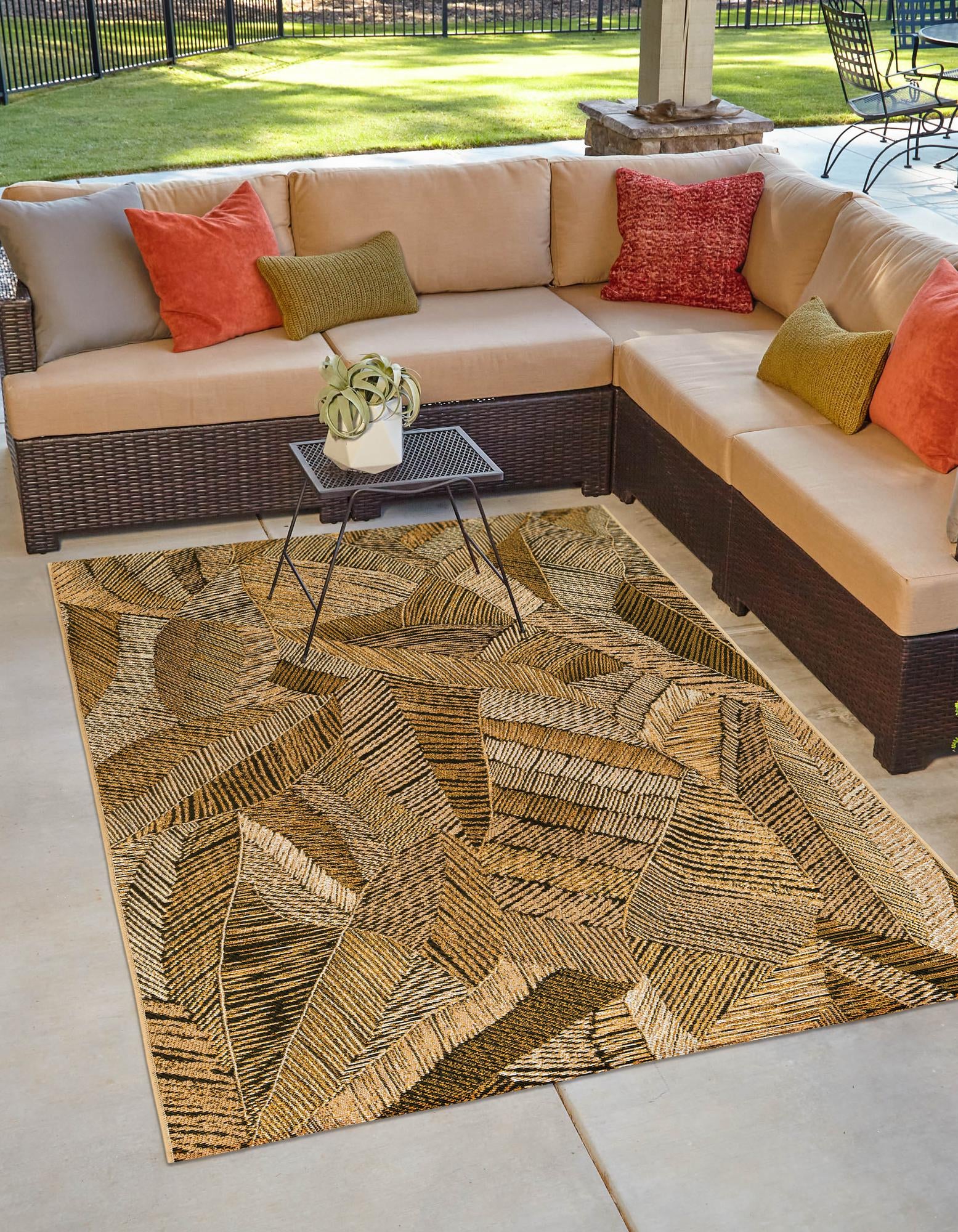 Brown and Beige 8' x 10' Botanical Indoor / Outdoor Rug | Rugs.com