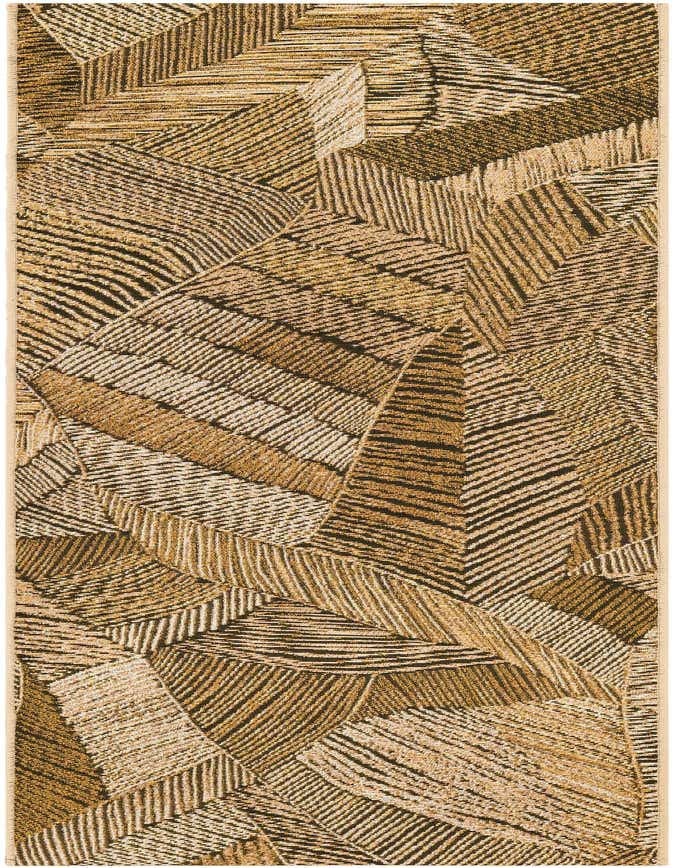 A 6 ft runner rug with a modern abstract pattern in varying shades of brown and tan, suitable for a hallway or patio.