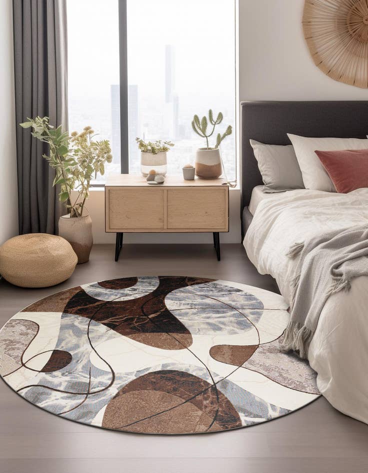 Detail image of  4' x 4'  Washable Modern Indoor / Outdoor Round Rug