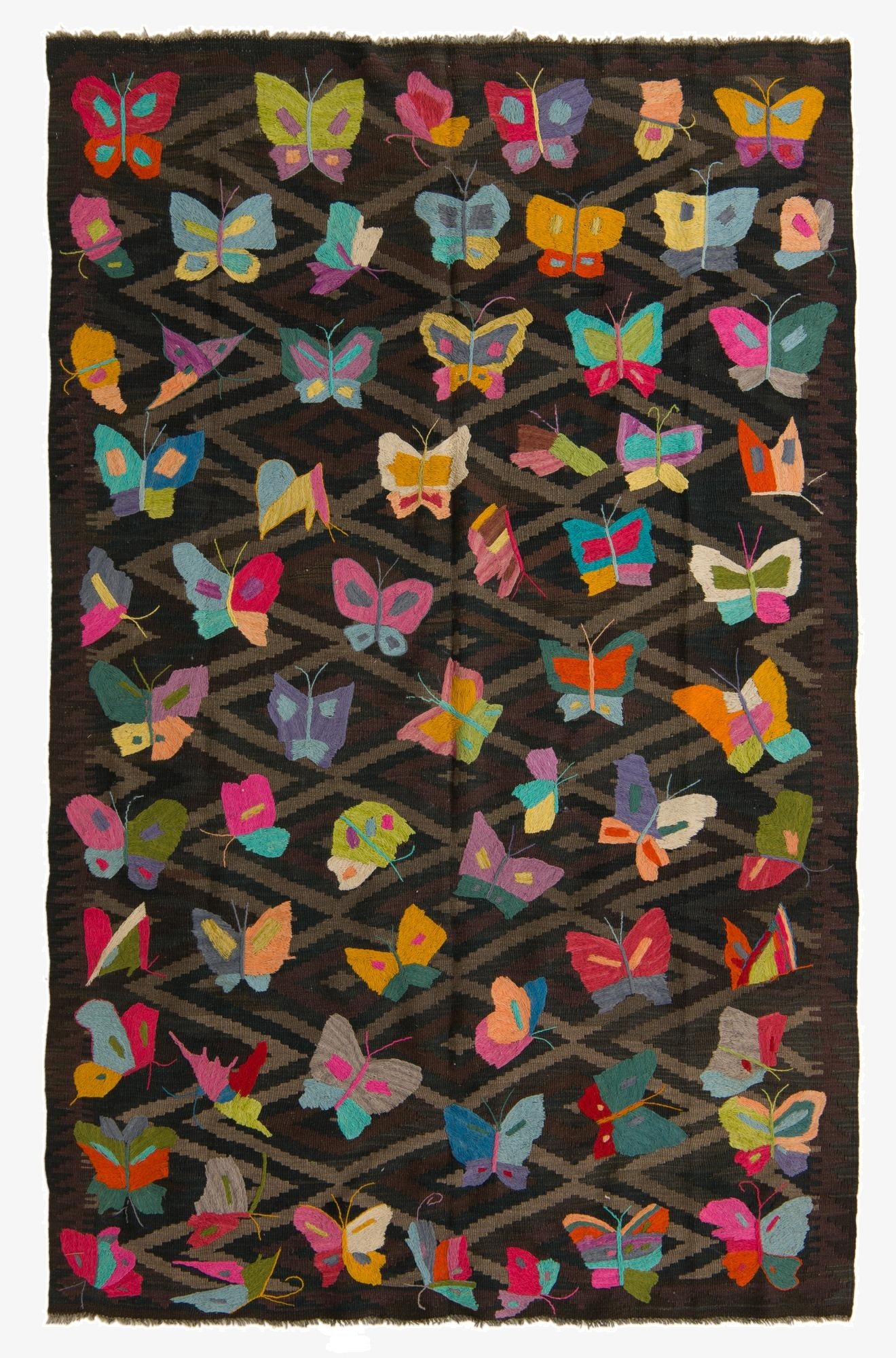  5' 3 x 8' 3  Hand Woven Kilim Suzani Wool Rug