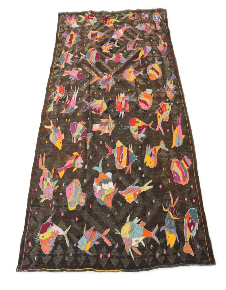 Detail image of  4' 9 x 6'  Hand Woven Kilim Suzani Wool Rug