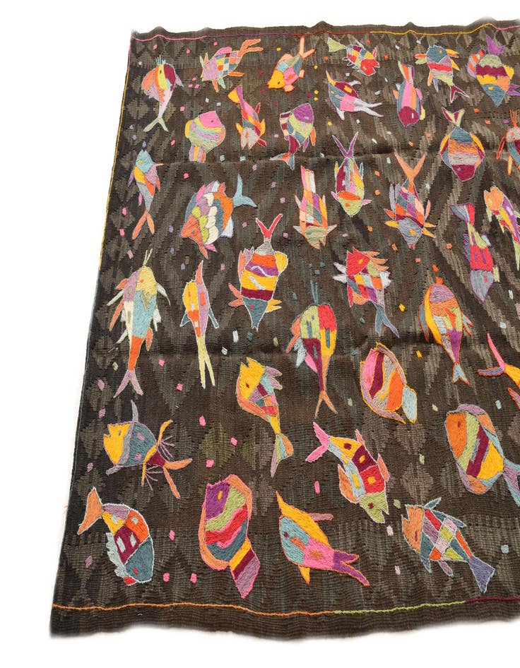 Detail image of  4' 9 x 6'  Hand Woven Kilim Suzani Wool Rug