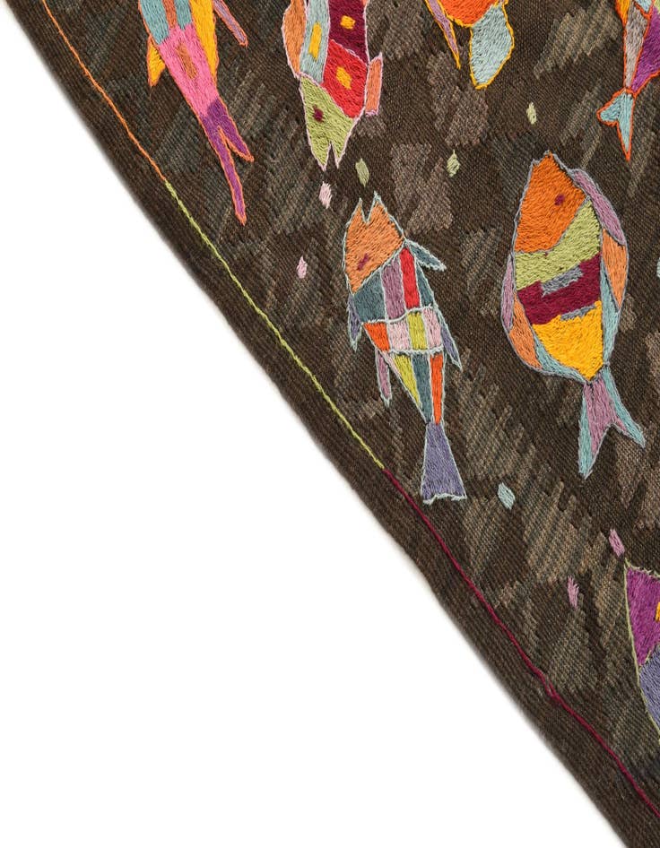 Detail image of  4' 9 x 6'  Hand Woven Kilim Suzani Wool Rug