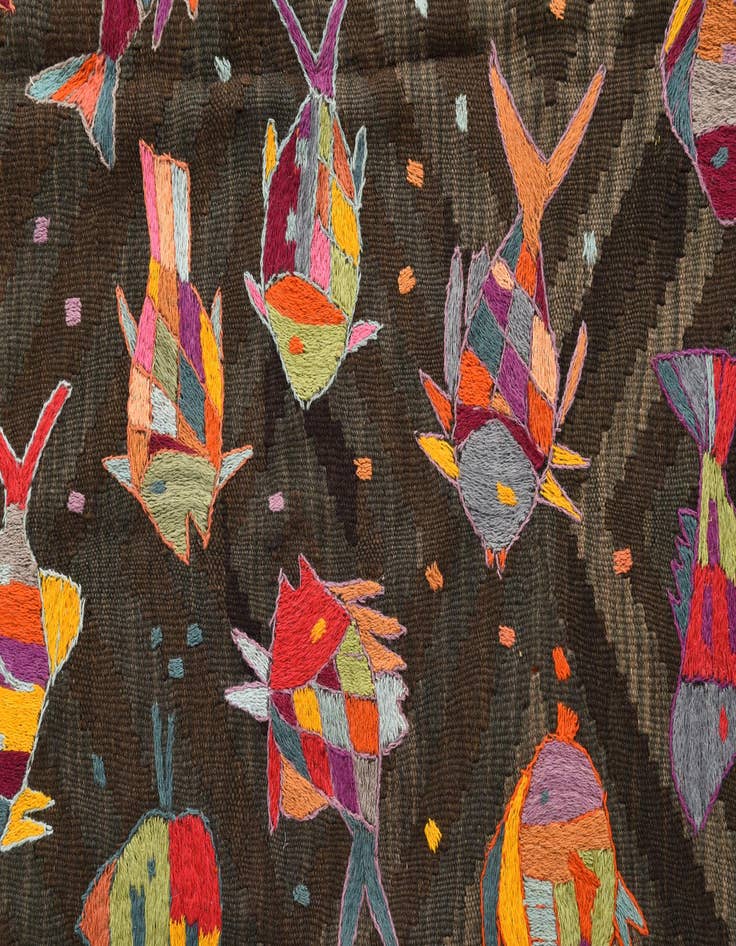 Detail image of  4' 9 x 6'  Hand Woven Kilim Suzani Wool Rug