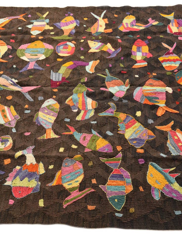 Detail image of  4' 10 x 7' 6  Hand Woven Kilim Suzani Wool Rug