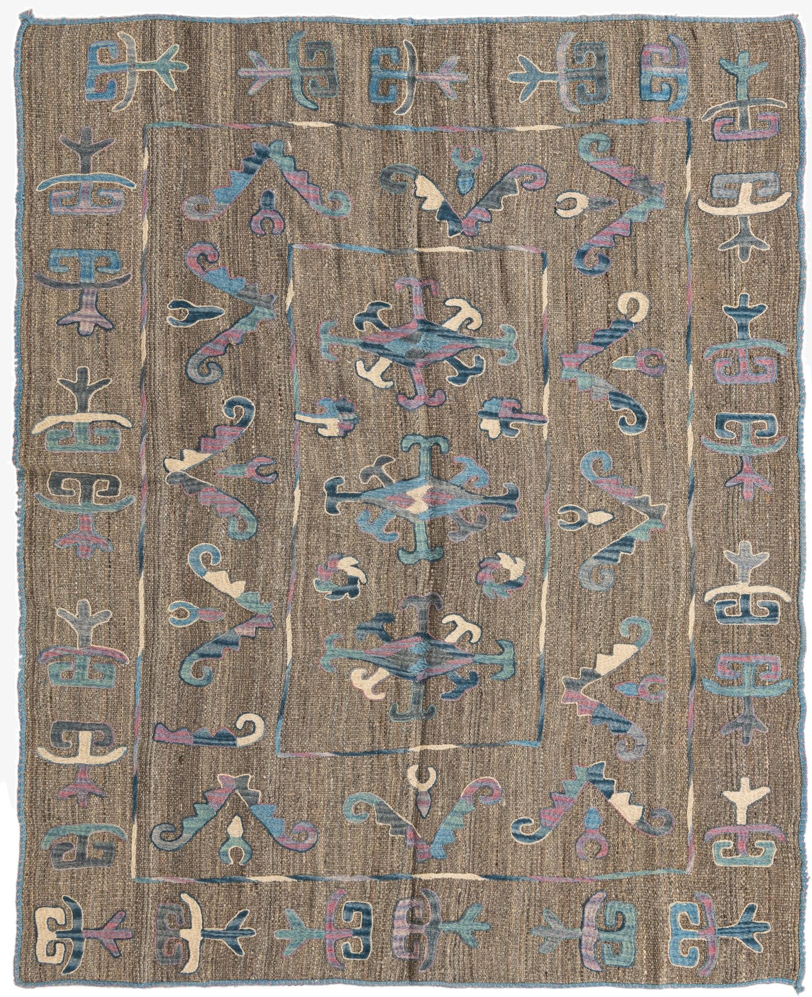  5' 2 x 6' 4  Hand Woven Kilim Suzani Wool Rug