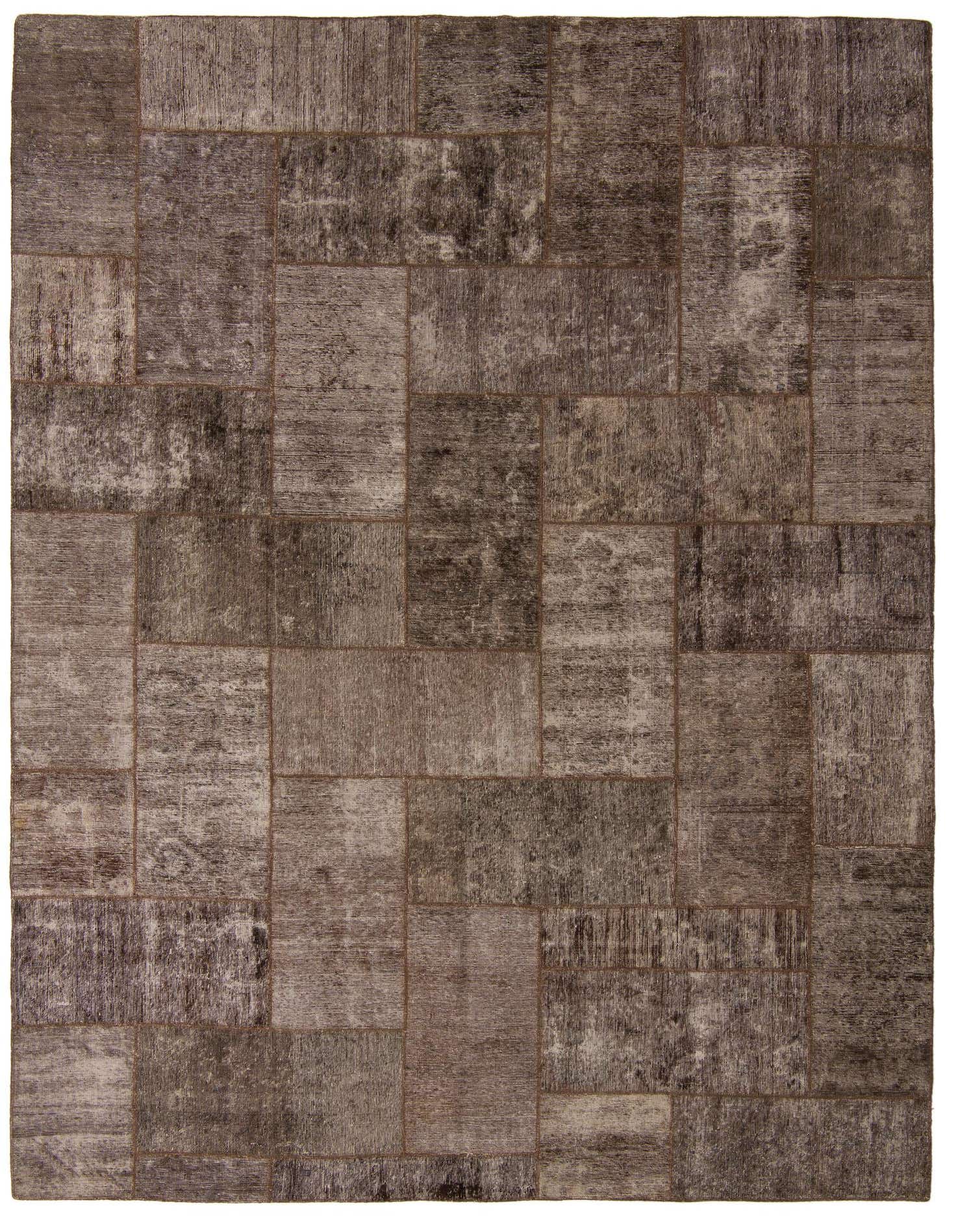 A 9x12 rectangular Ultra Vintage rug featuring a distressed patchwork design in varying shades of brown, tan, and cream.