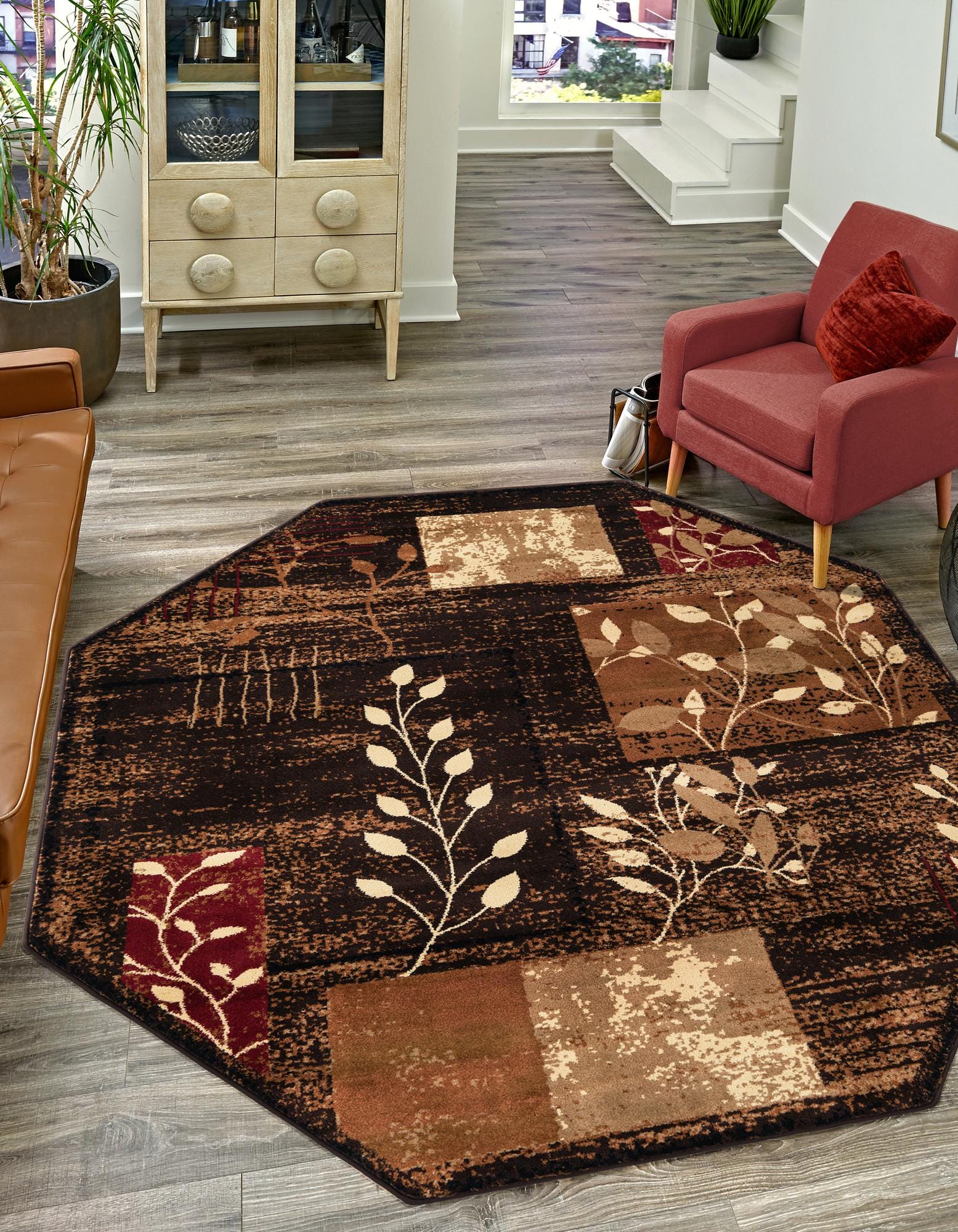 Brown 7' x 7' Cafe Octagon Rug | Rugs.com
