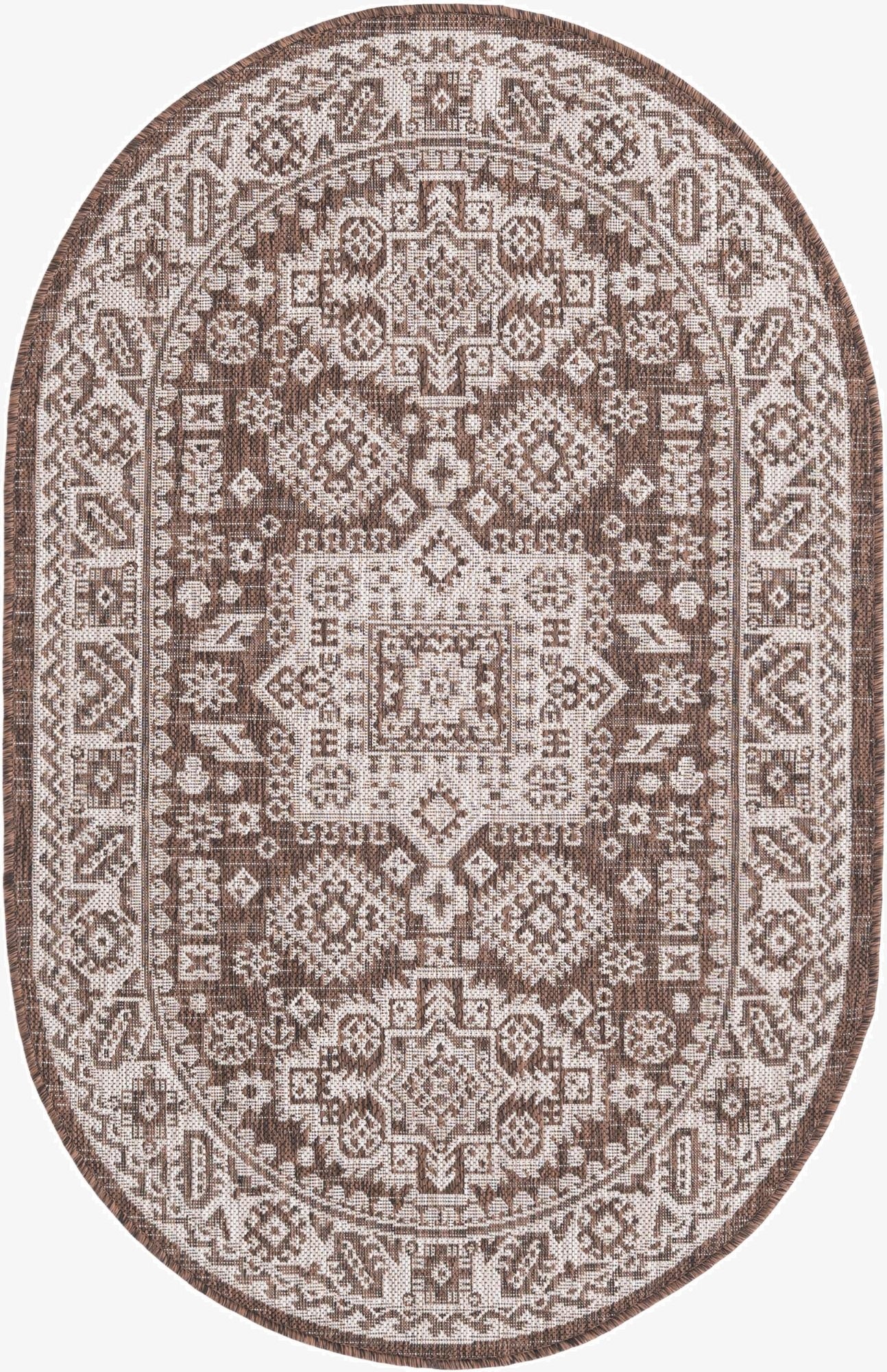  3' x 5' 3  Washable Aztec Indoor / Outdoor Oval Rug