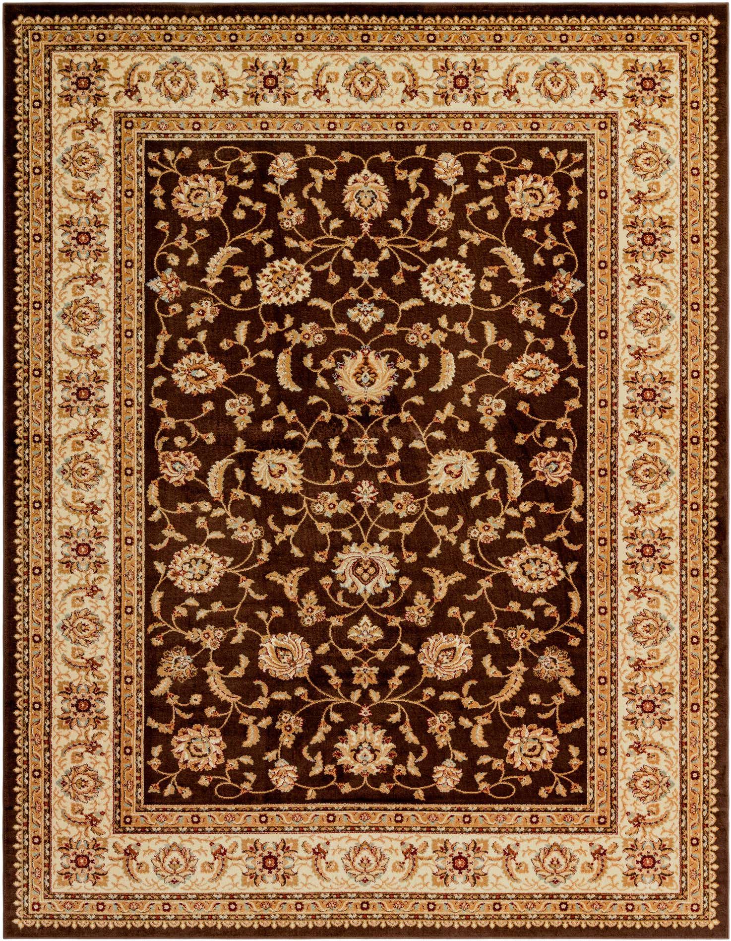 A 9x12 rectangular Aditi rug featuring a traditional Oriental floral pattern in rich browns and tans.