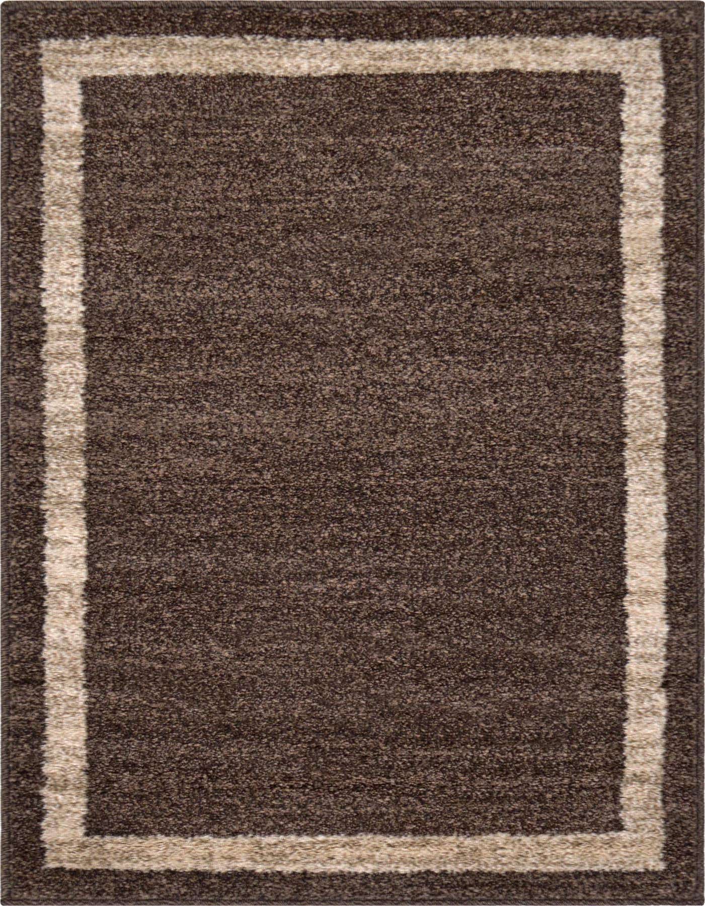 A rectangular 2x3 brown area rug with a tan border, featuring a medium pile texture.