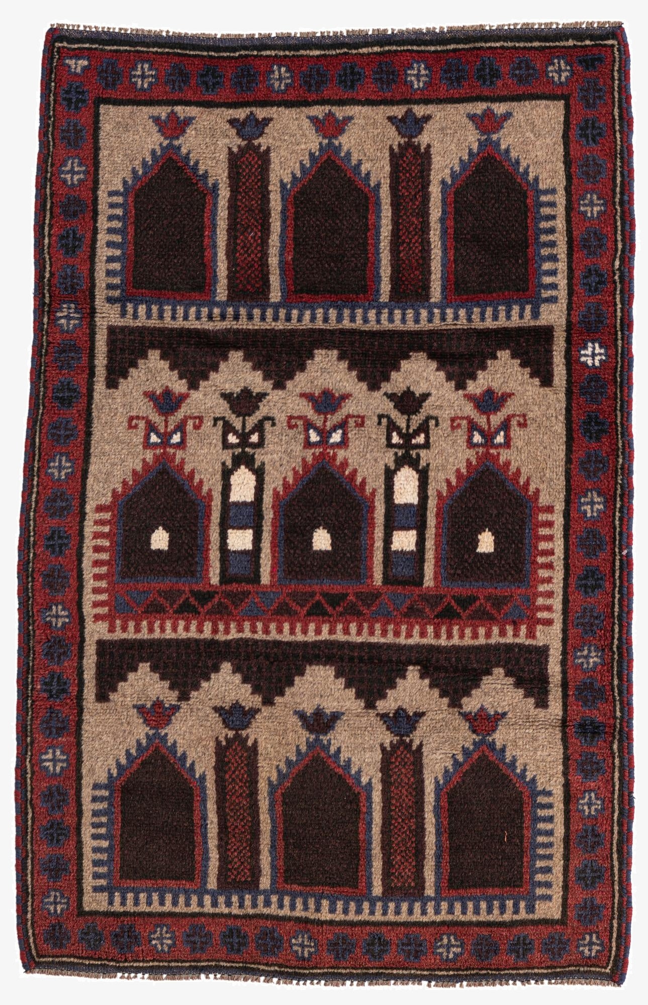  2' 10 x 4' 5  Hand Knotted Balouch Persian Wool Rug