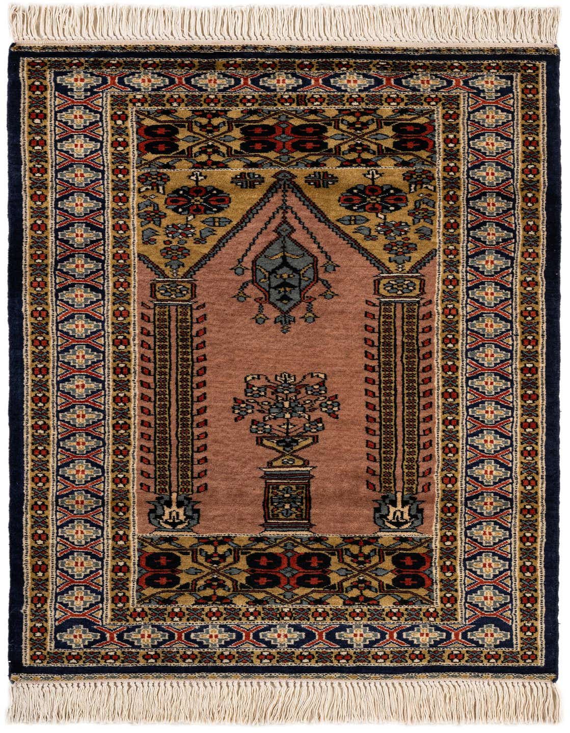 A 3x4 rectangular Bokhara wool rug featuring a traditional tribal medallion design in shades of brown, tan, and navy.
