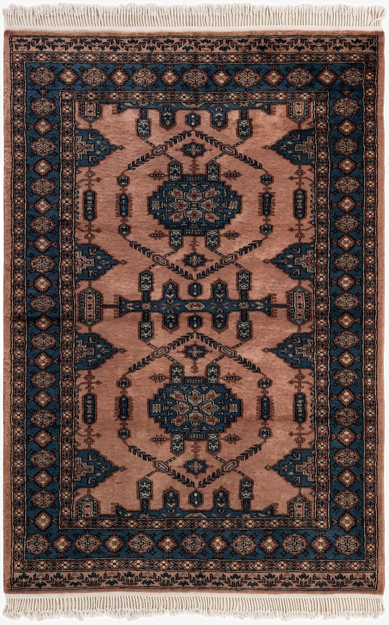  4' 2 x 6' 1  Hand Knotted Bokhara Oriental Wool Rug