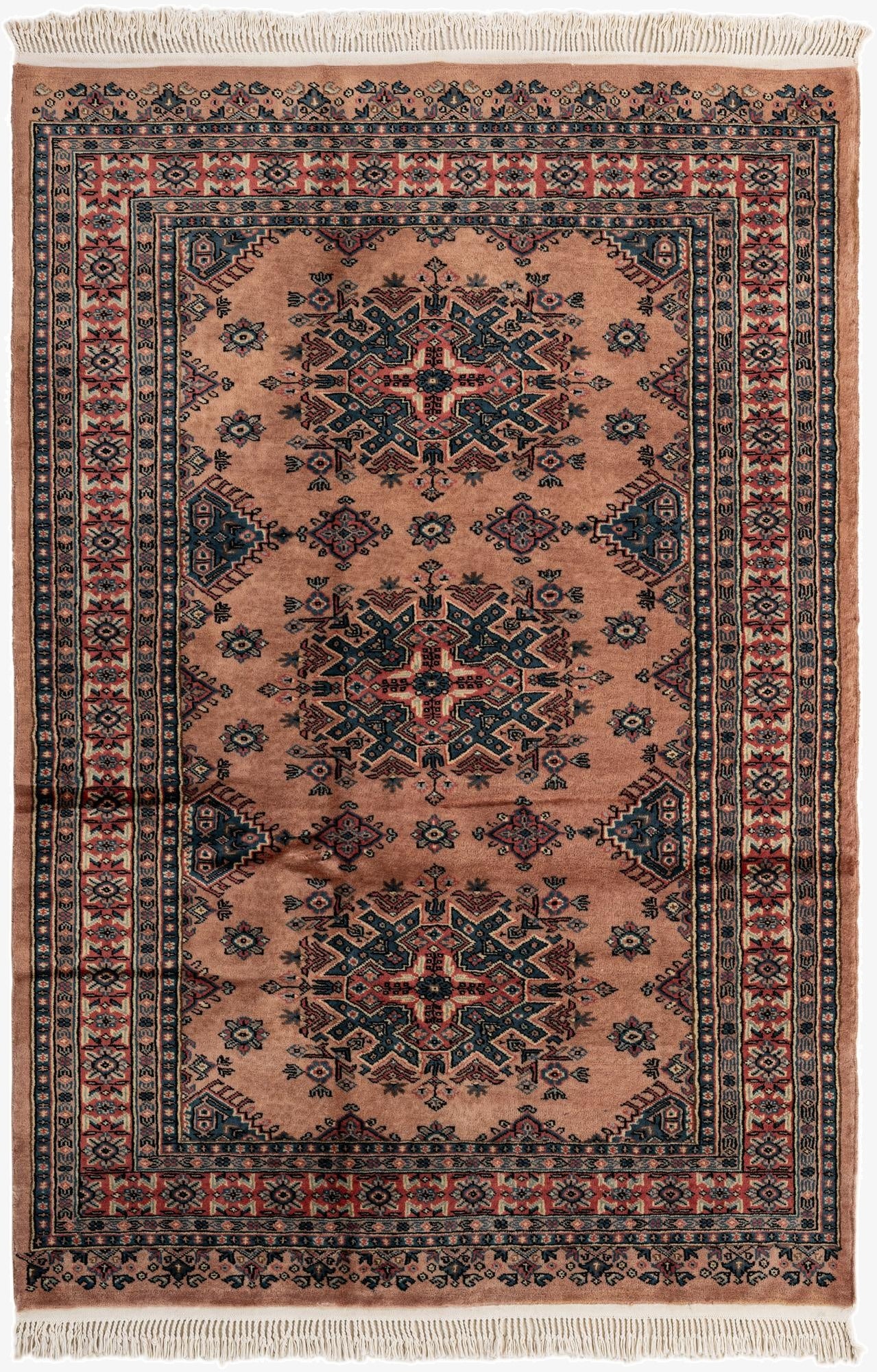  4' 3 x 6' 4  Hand Knotted Bokhara Oriental Wool Rug