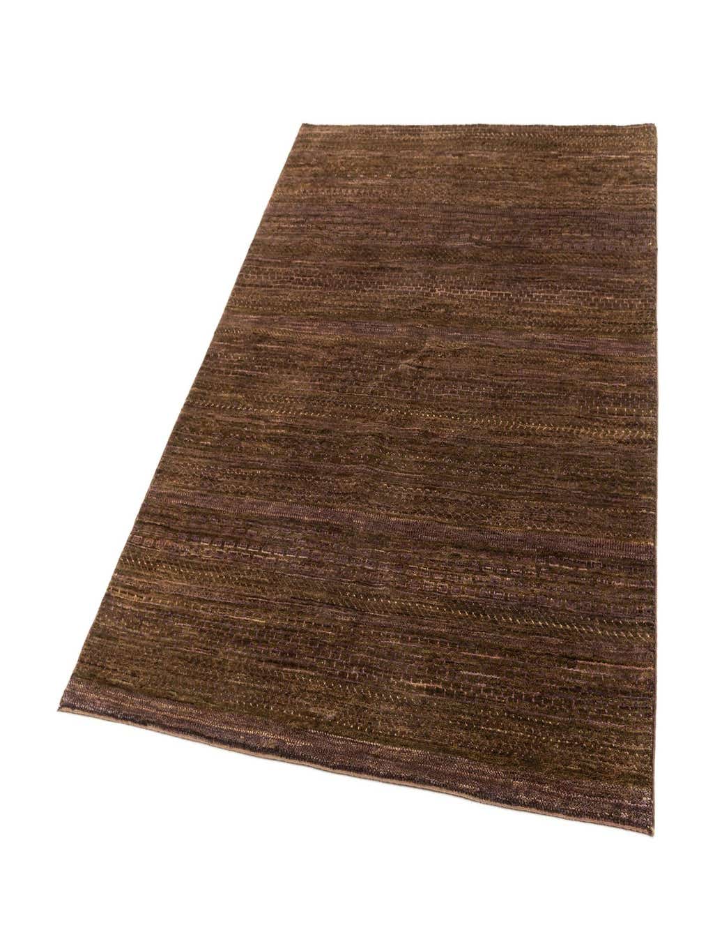 A 4x6 rectangular Chandighuly wool rug in varying shades of brown and tan, featuring a subtle striped texture.