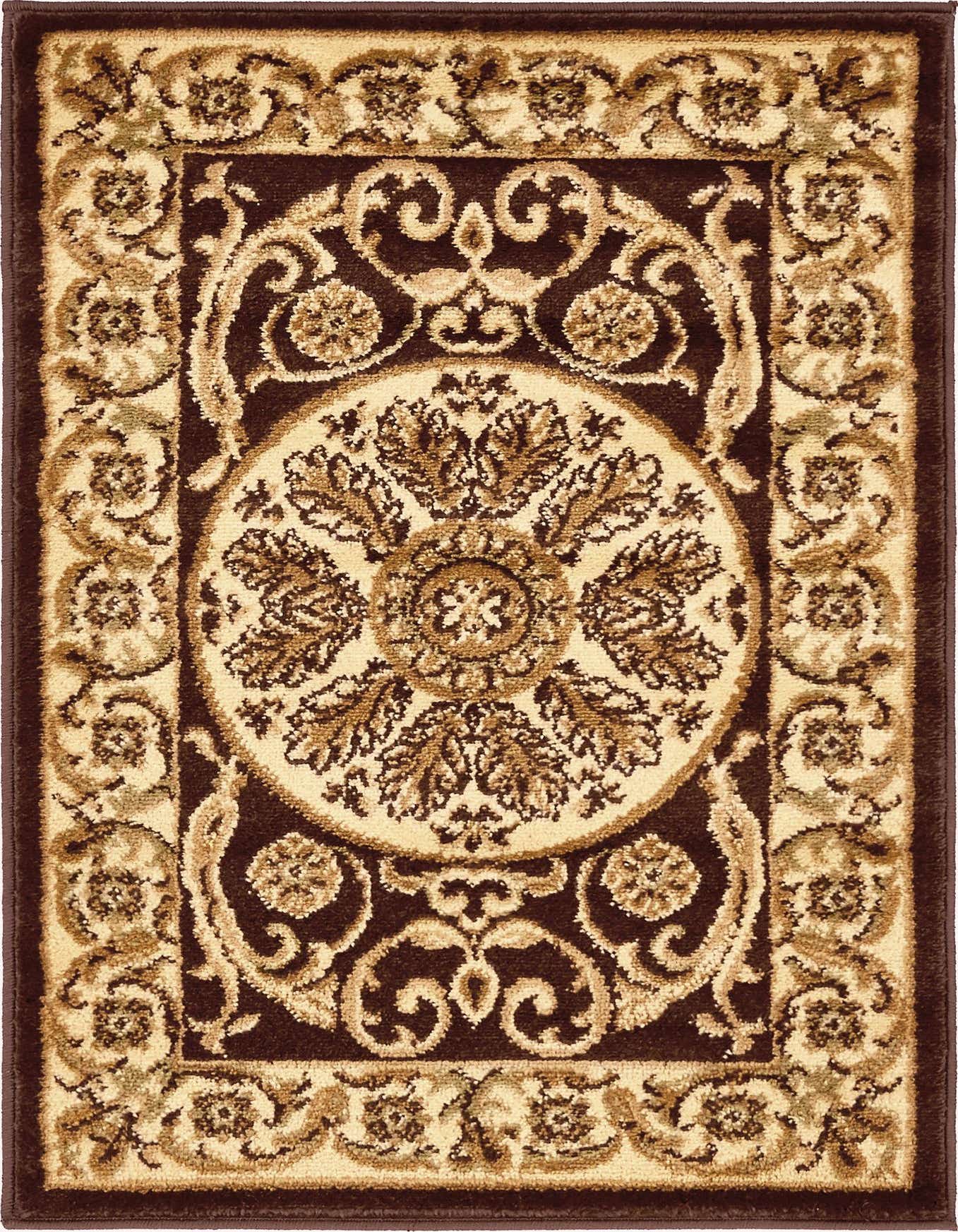 A 2x3 rectangular Chateau rug featuring a traditional medallion and botanical pattern in rich browns and tans.