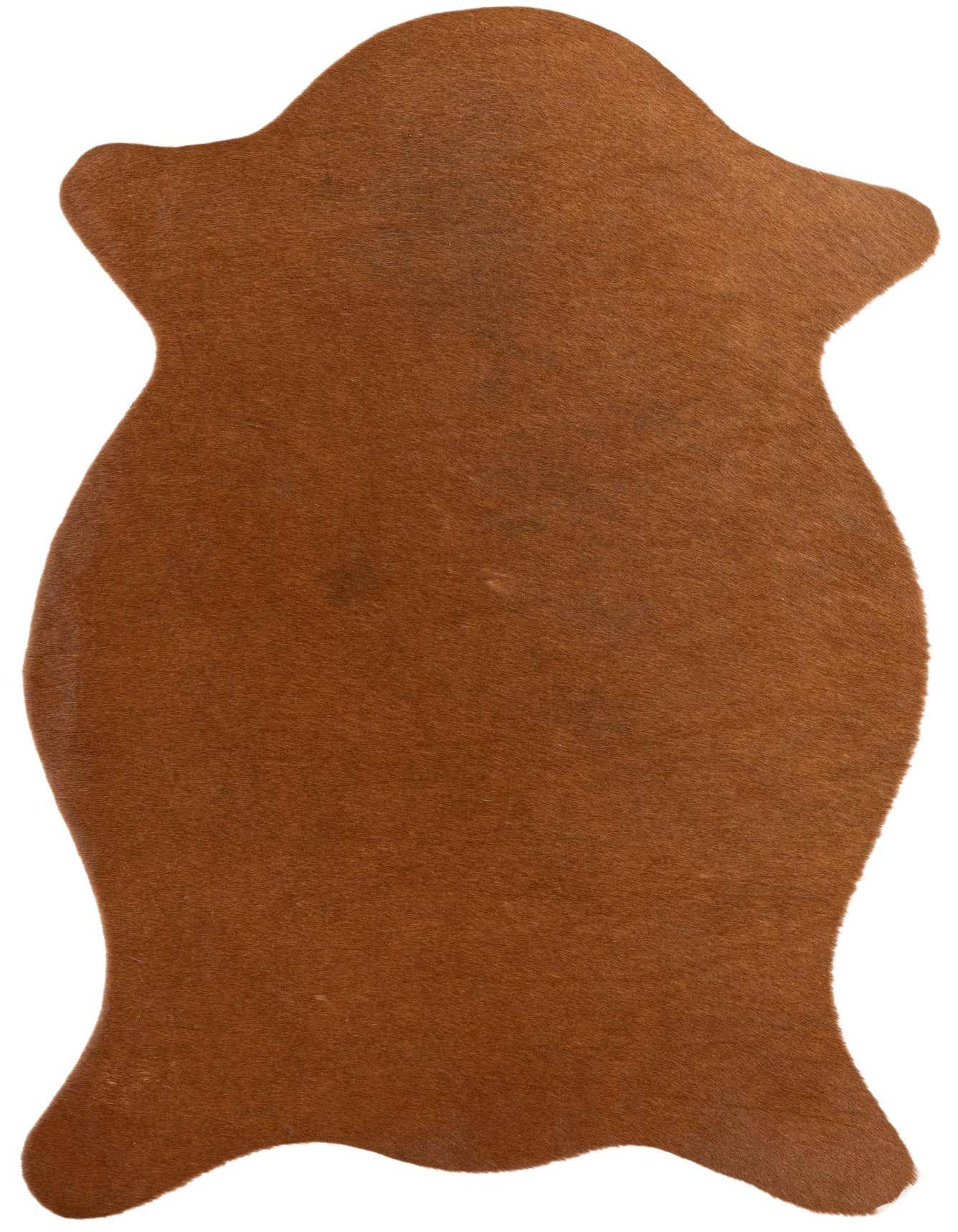 A 2x3 rectangular Cowhide Leather rug in solid brown, showcasing its natural shape and textured flat pile.