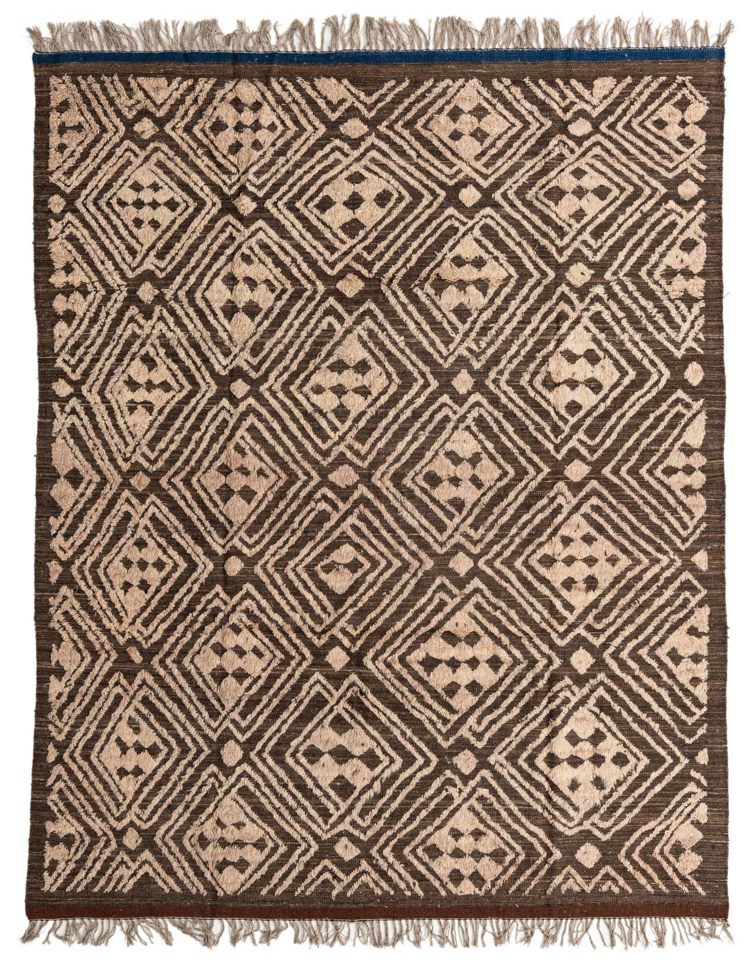 A rectangular 8x10 Darya rug with a modern abstract pattern in brown and tan, featuring high pile wool.