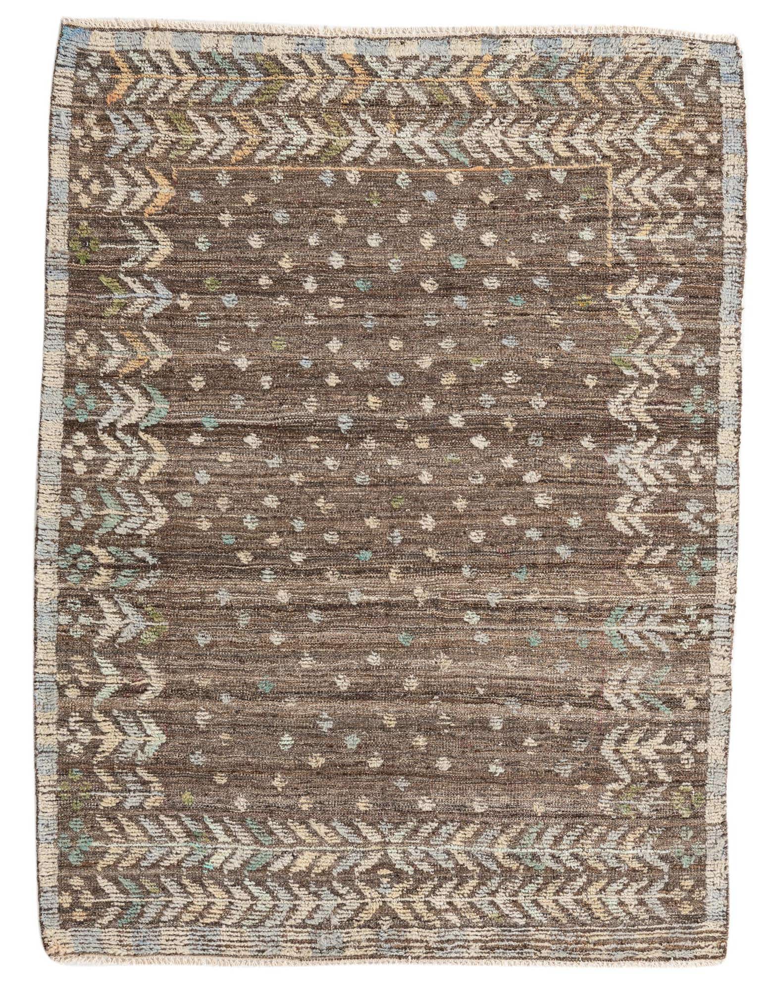 A 5x8 rectangular Darya rug with a brown and tan abstract pattern, featuring a high pile.
