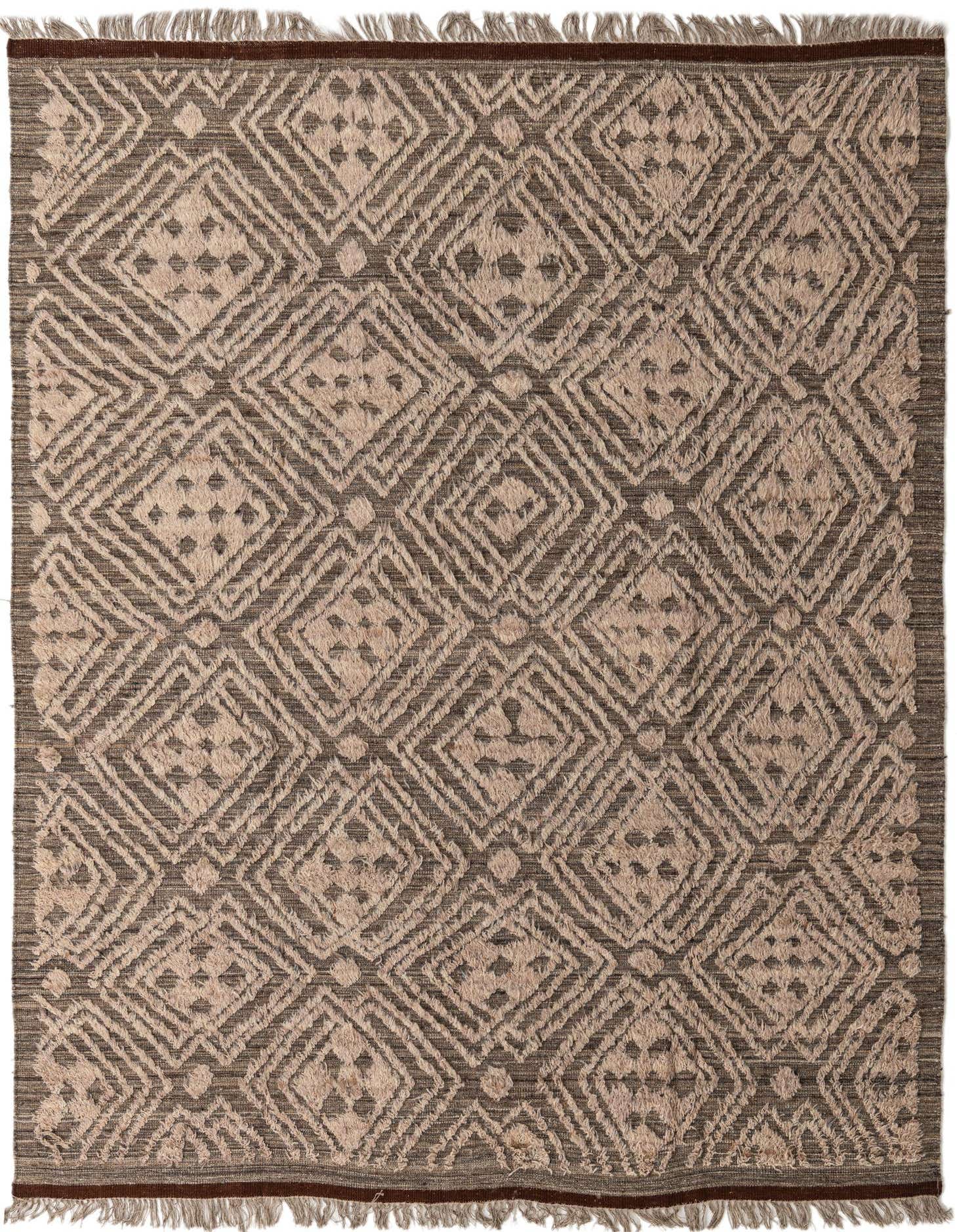 A rectangular 8x11 Darya rug by Rugs.com with a modern abstract pattern in varying shades of brown and tan.