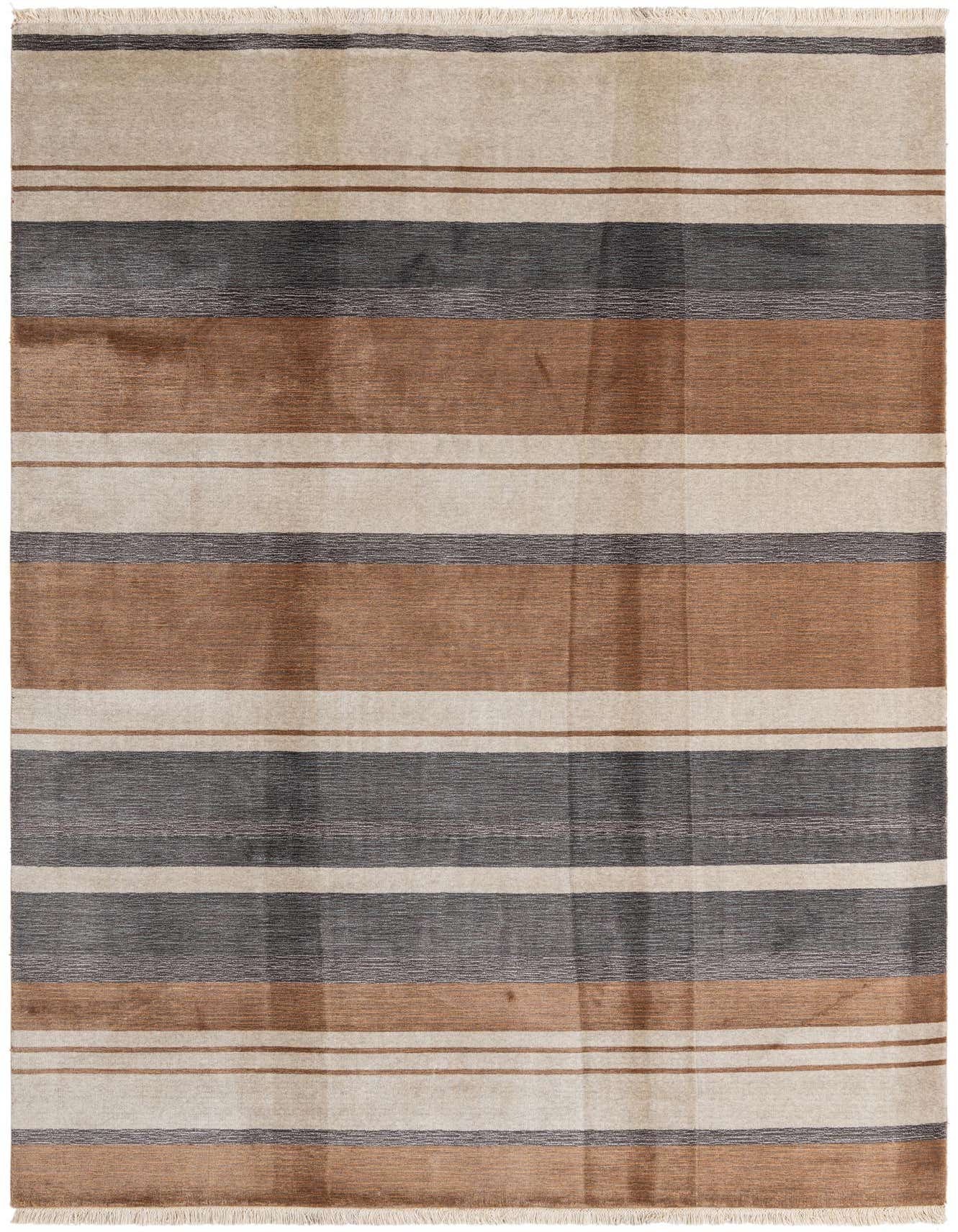 A rectangular 7x10 Darya rug with wide horizontal stripes in varying shades of brown, tan, and gray.
