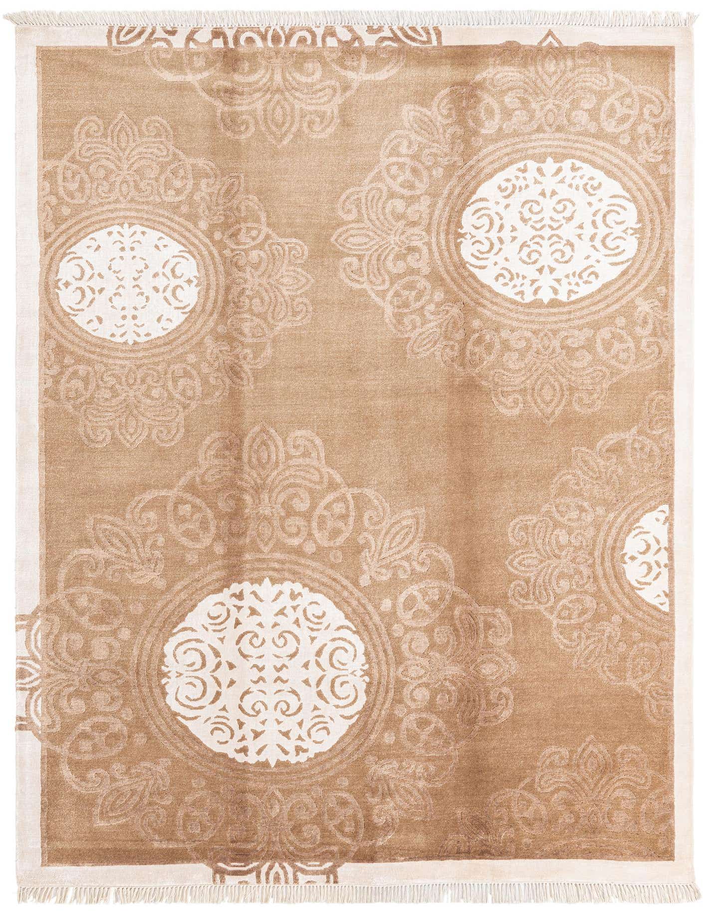 A 6x9 rectangular Darya rug in shades of brown and tan, featuring a modern medallion pattern.