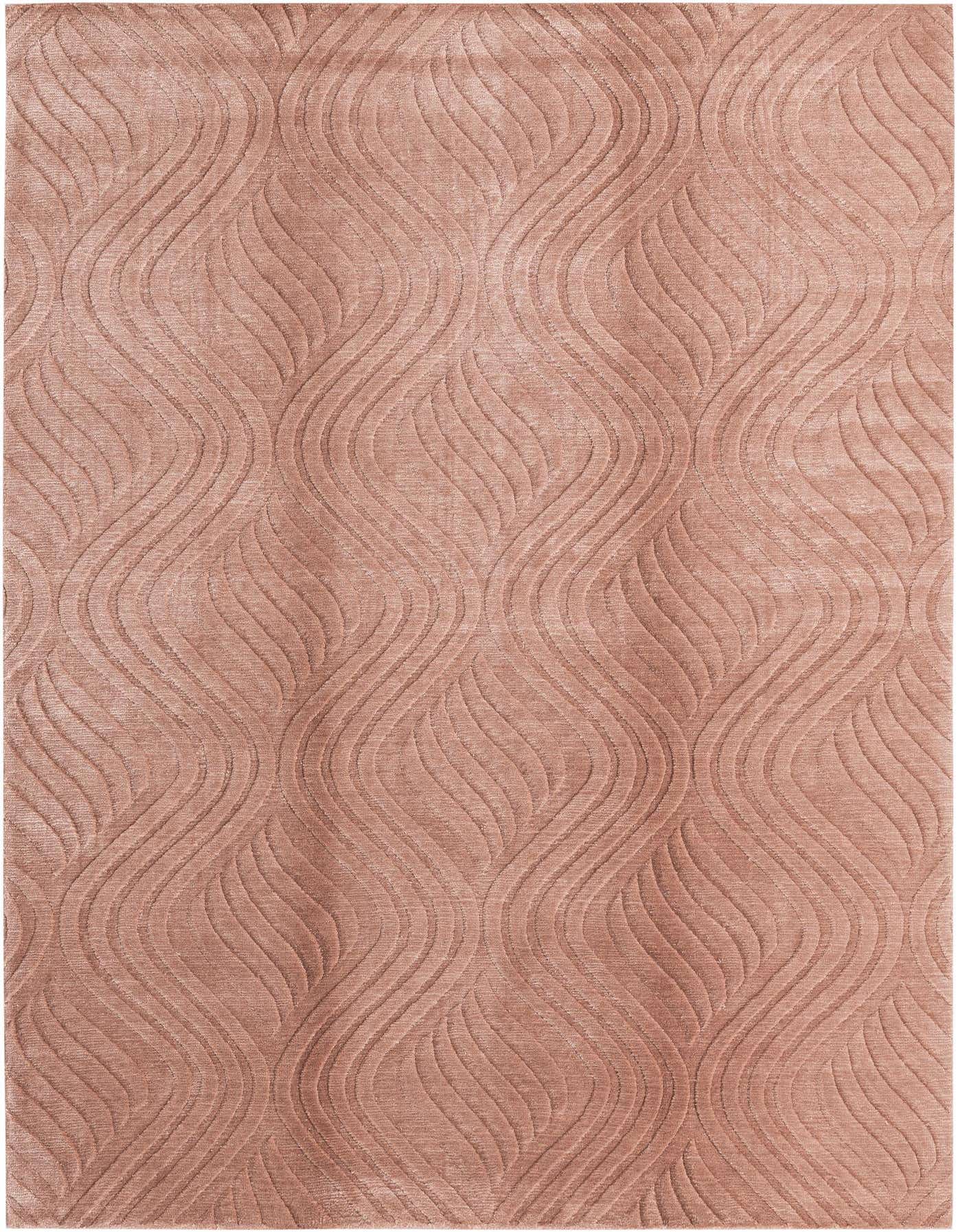 A 5x8 rectangular Darya Collection rug in warm brown with a modern wavy pattern, handmade from wool.
