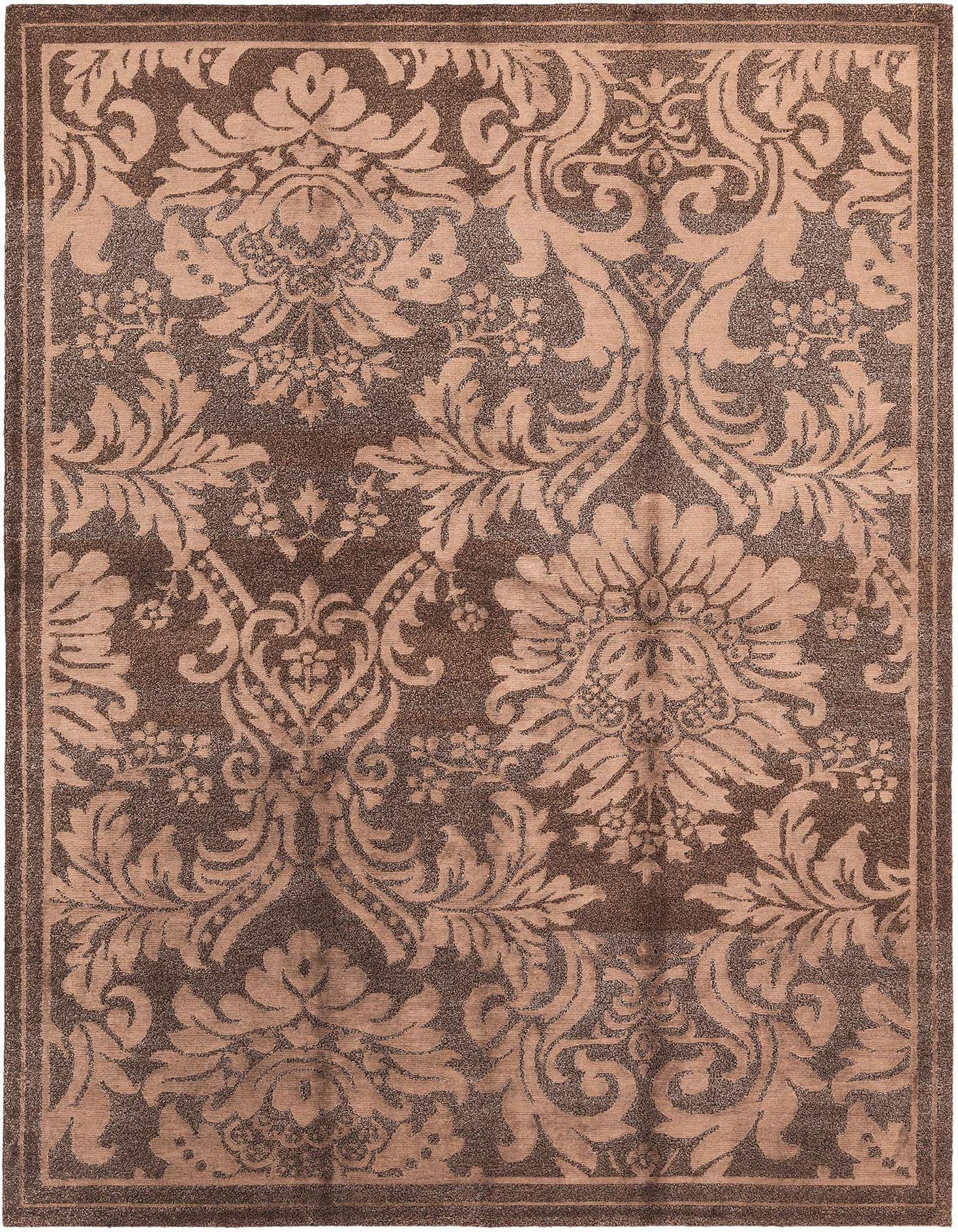 A 5x8 rectangular Darya rug in shades of brown and tan, featuring a high-pile modern Persian pattern.