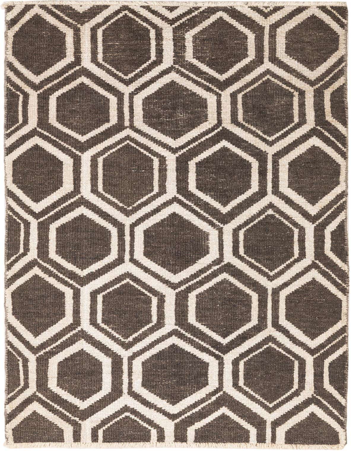 A 4x6 rectangular Darya rug with a modern geometric pattern of interlocking brown and tan hexagons.