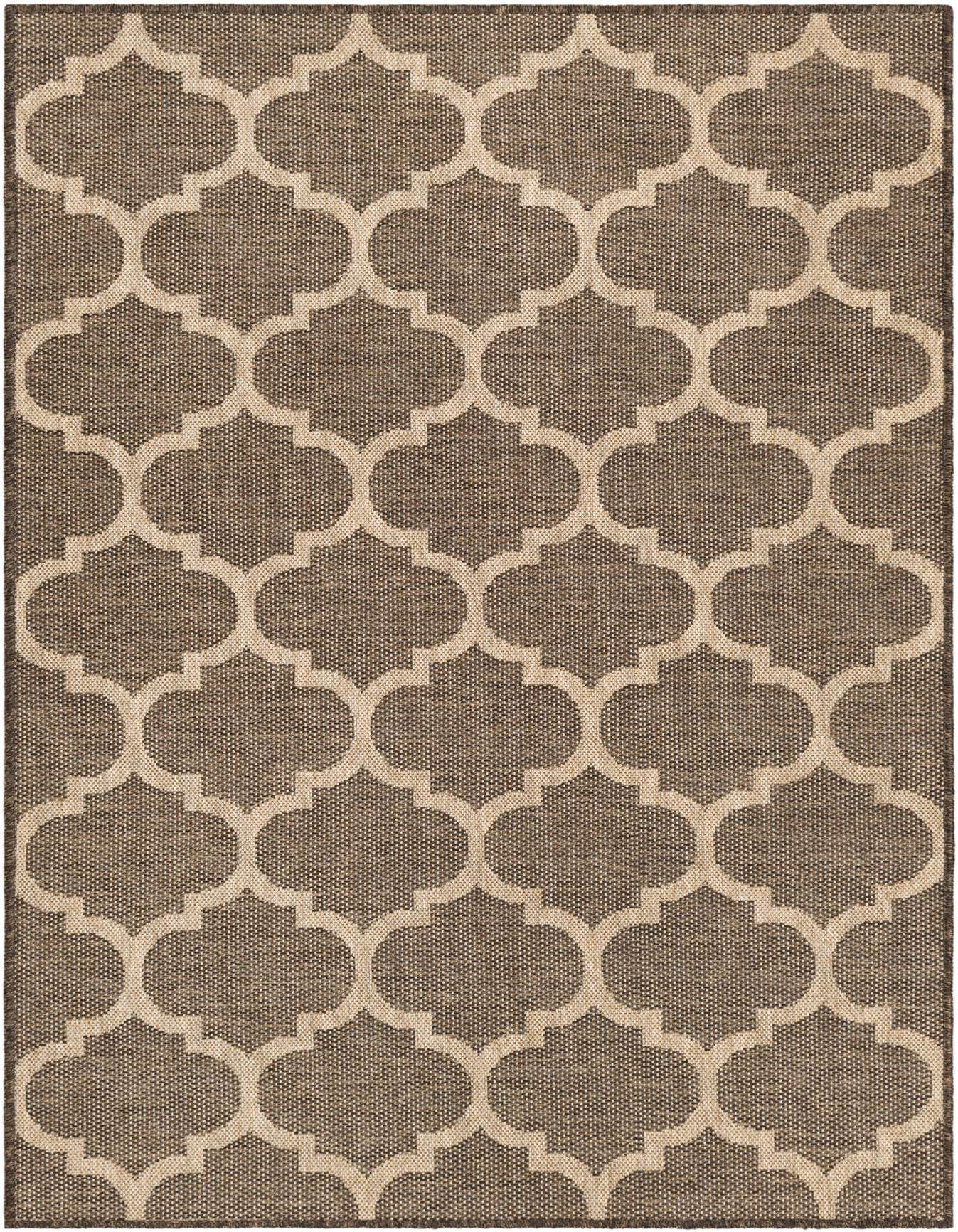 A 4x6 rectangular brown and tan indoor rug with a modern trellis pattern, featuring a flatweave texture.