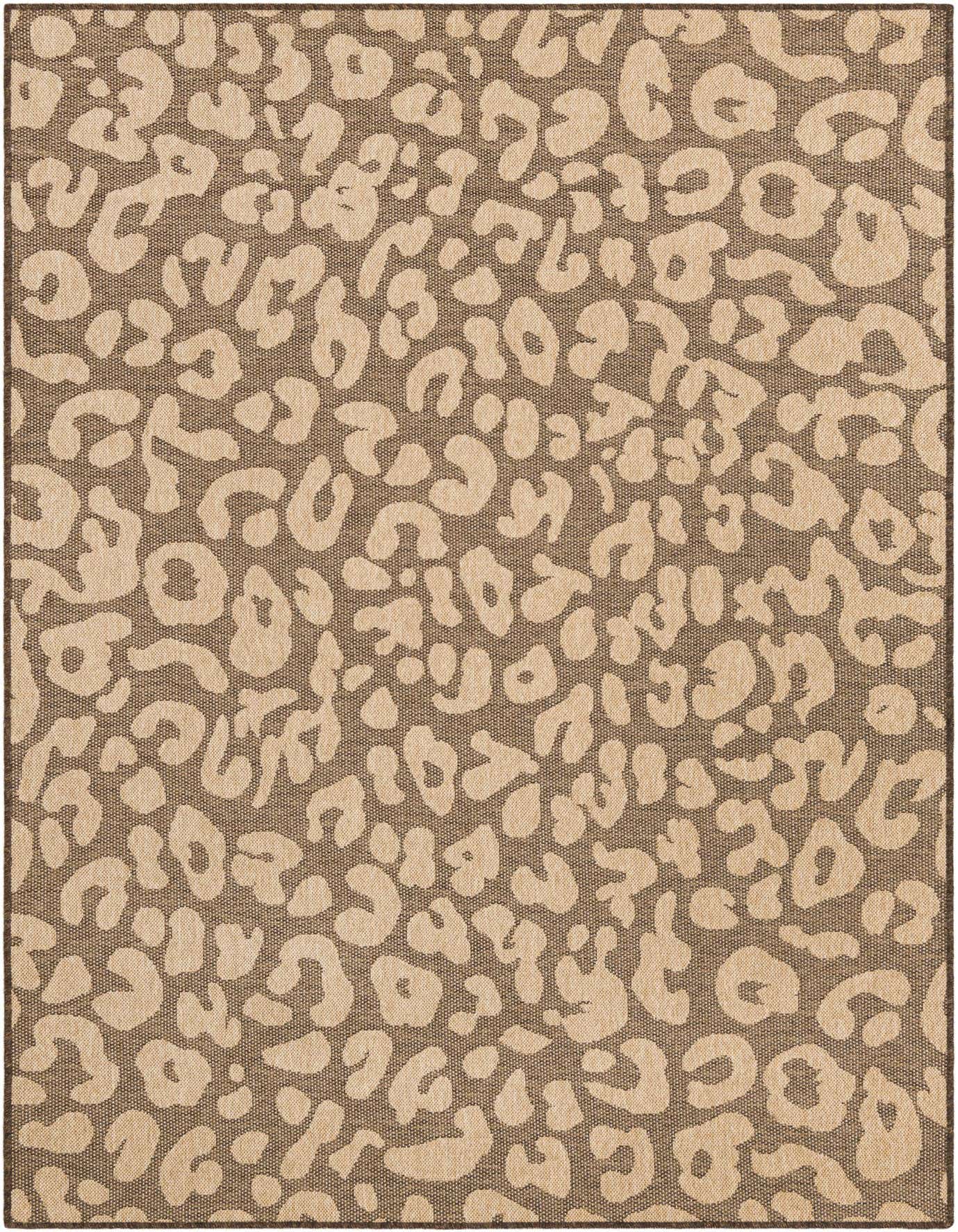 A 6x9 rectangular area rug featuring a modern, abstract leopard print pattern in varying shades of brown and tan.