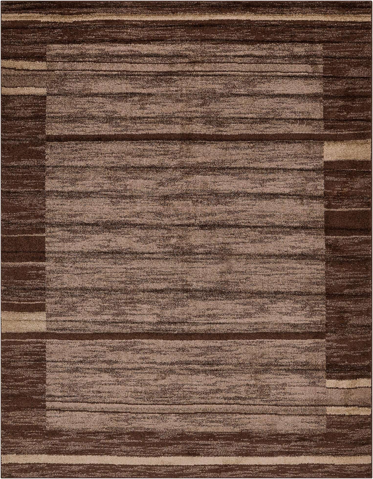 A 9x12 rectangular brown modern stripe rug with varying shades of brown and tan, ideal for a living room.