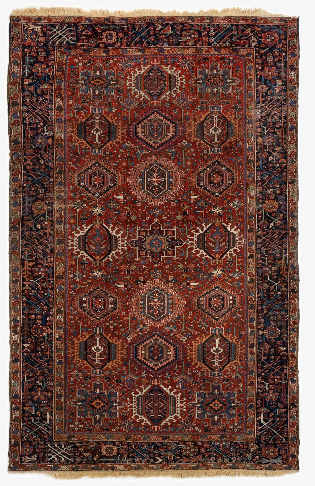  7' 7 x 11' 9  Hand Knotted Gharajeh Persian Wool Rug