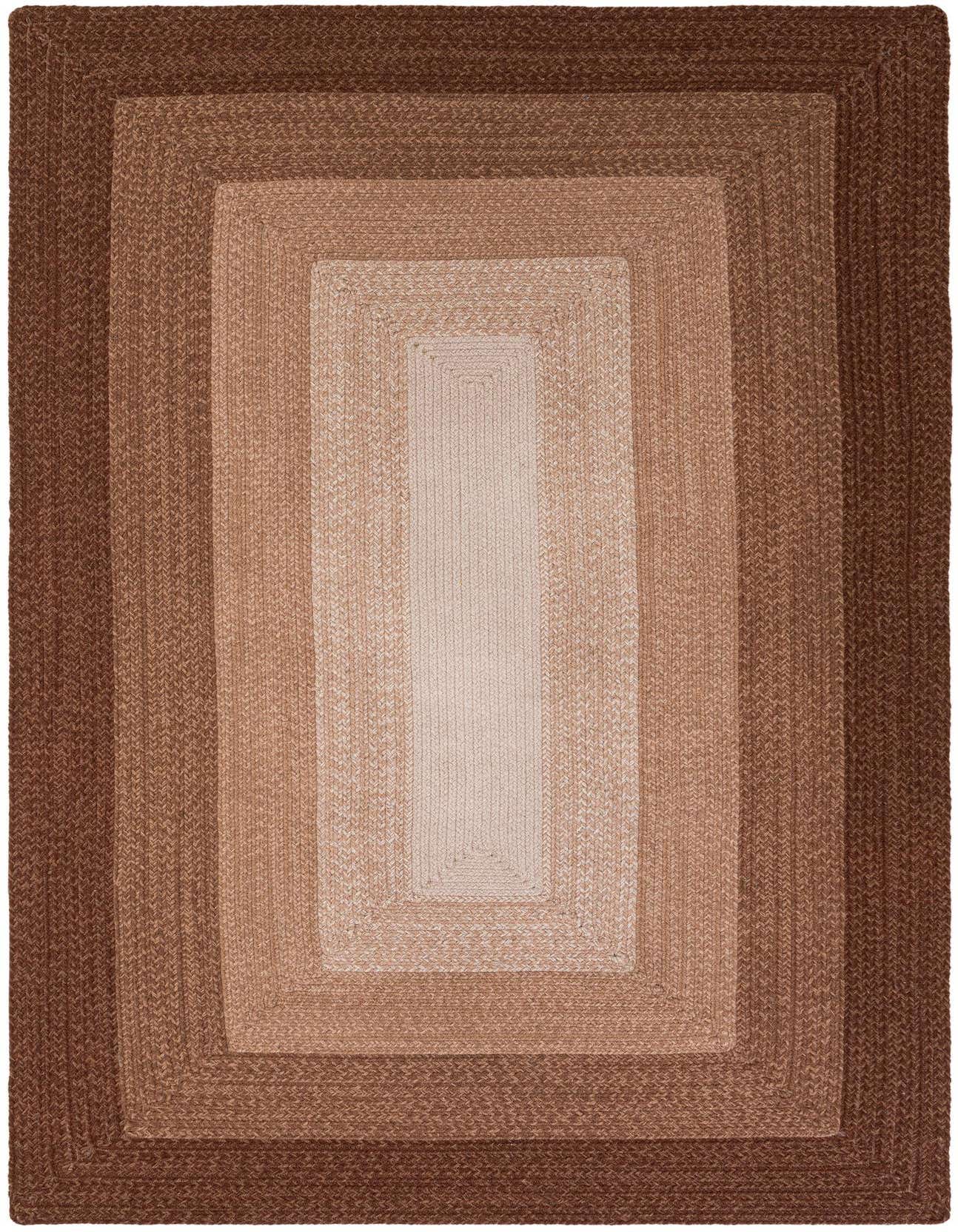 A 5x8 rectangular Hand Braided Wool rug from Rugs.com, featuring a modern ombre design with shades of brown and tan.