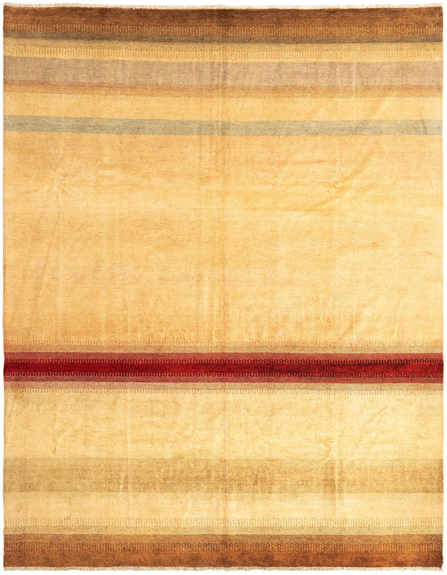 An 8x10 rectangular Juma rug featuring a Persian striped pattern in various shades of brown and tan.