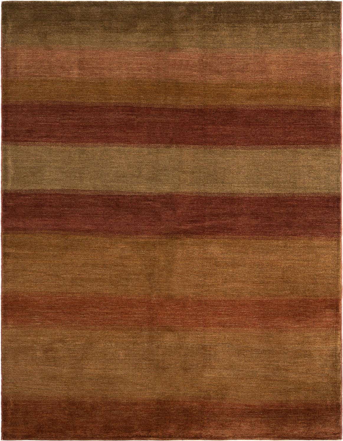 A 5x8 rectangular Juma collection wool rug featuring horizontal stripes in varying shades of brown and tan.