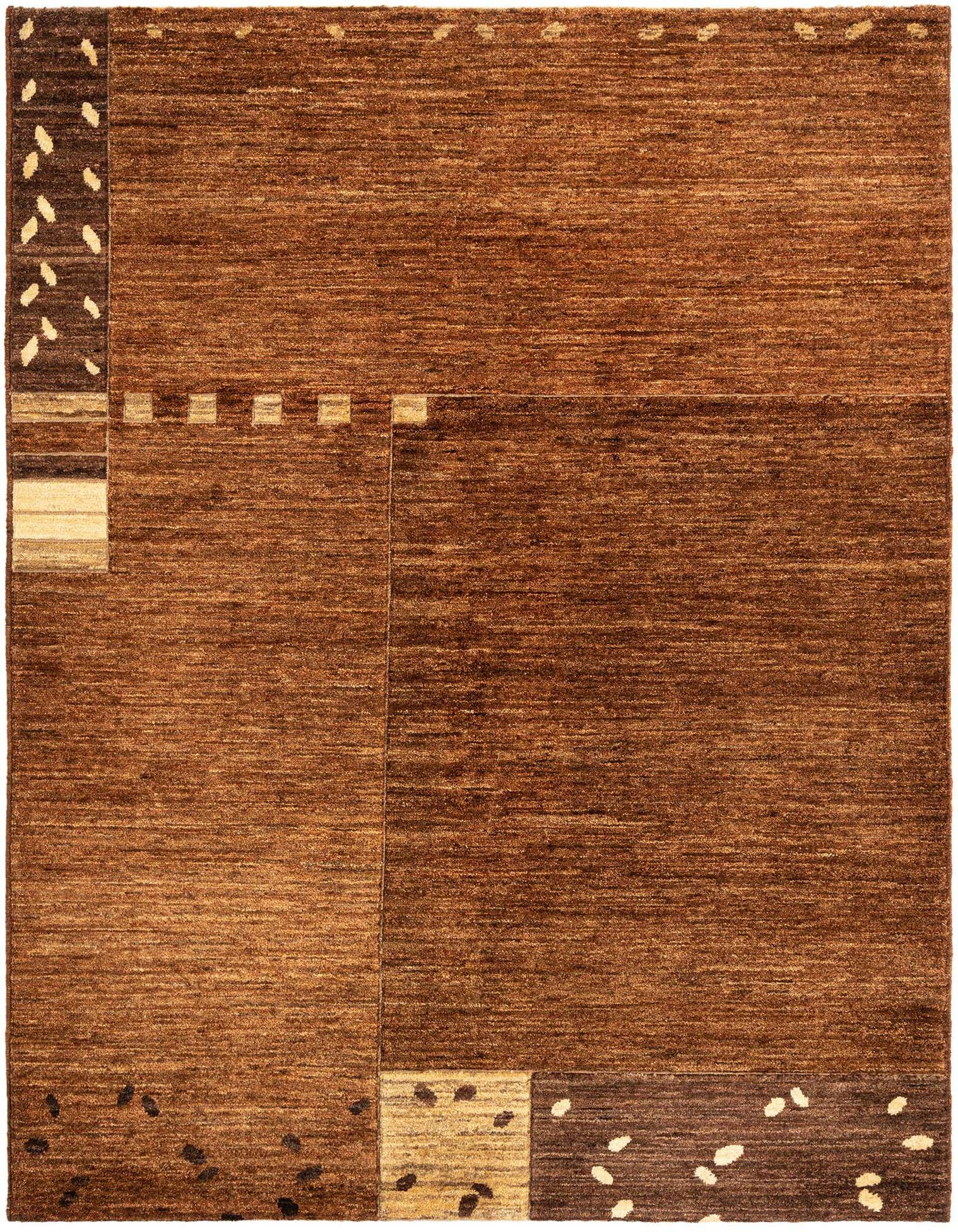 A 4x6 rectangular Juma Persian rug in varying shades of brown and tan, featuring a medium pile and a handmade texture.