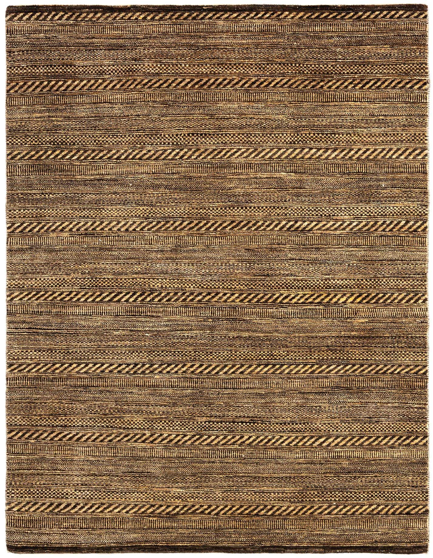 A 4x6 rectangular Juma collection wool rug featuring alternating horizontal stripes of dark brown and tan Persian patterns.