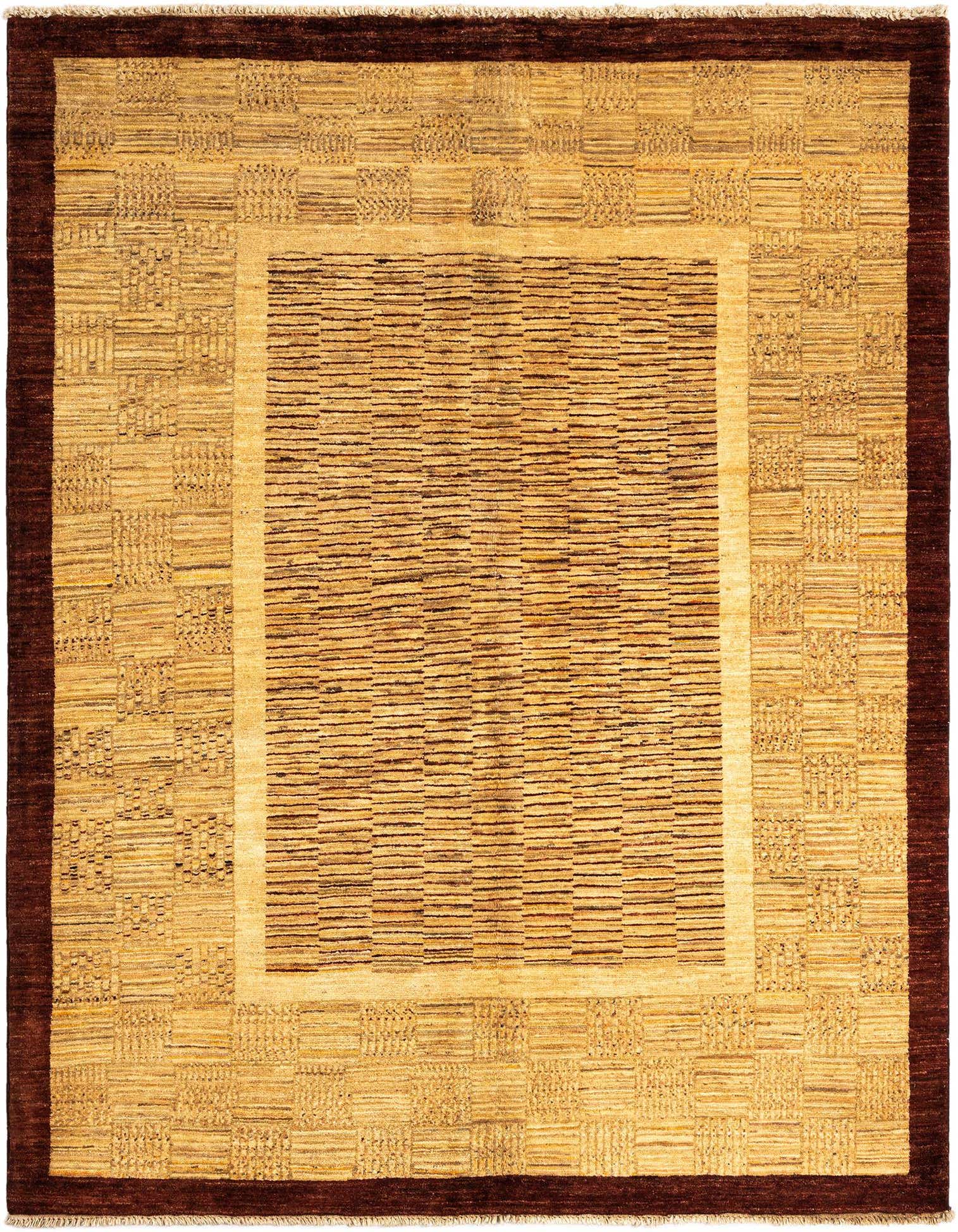 A 4x6 rectangular Juma rug in browns and tans, featuring a Persian pattern with a dark brown border.