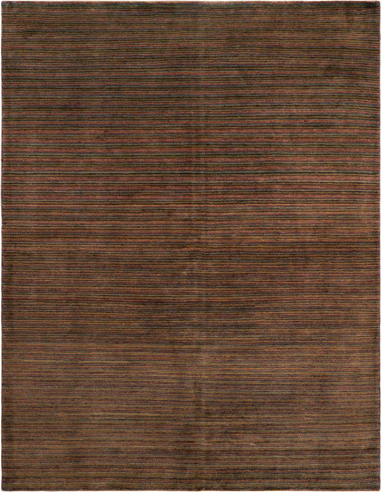 A rectangular 5x8 Juma Persian rug featuring horizontal stripes in various shades of brown and tan.