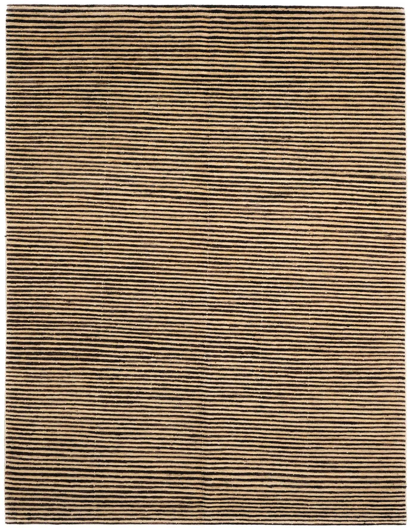 A rectangular 5x8 Juma Persian rug from Rugs.com, featuring horizontal stripes of dark brown and natural tan wool.