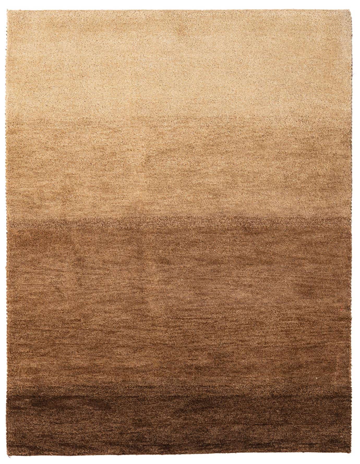 A 4x6 rectangular Kashkuli Gabbeh rug with a modern abstract design in an ombre pattern of light tan to dark brown.