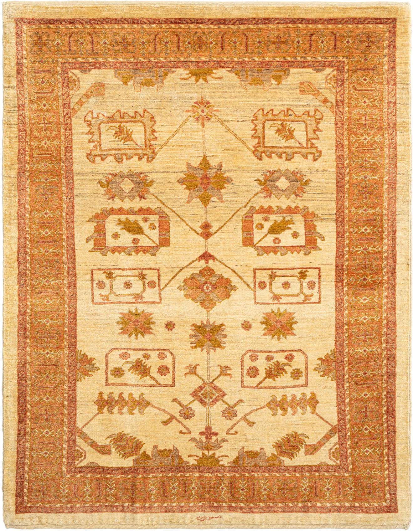 A 3x5 rectangular Kashkuli Persian rug with a tan field and intricate brown and orange traditional patterns, ideal for an entryway.
