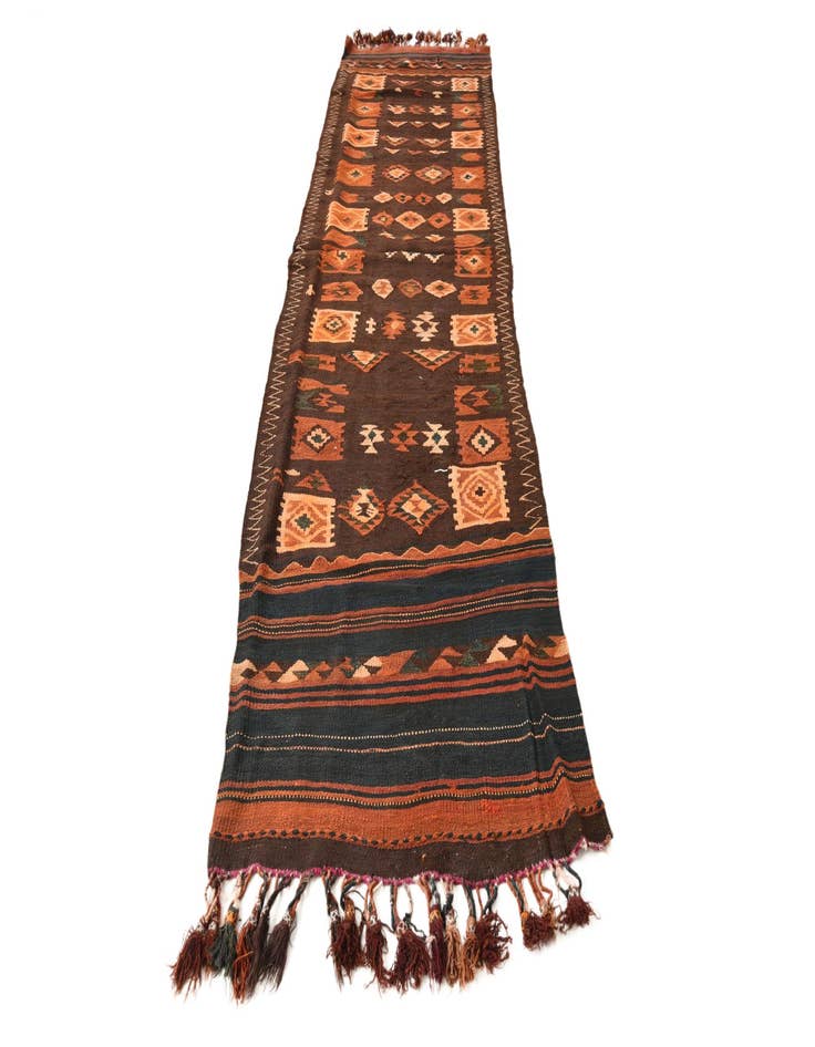 Detail image of 3' 4 x 12' 5 Hand Woven Kilim Fars Wool Rug