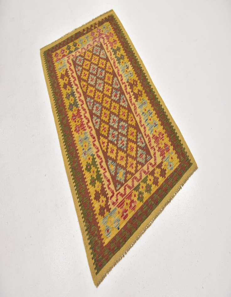 Detail image of  3' 3 x 4' 10  Hand Woven Kilim Maymana Wool Rug