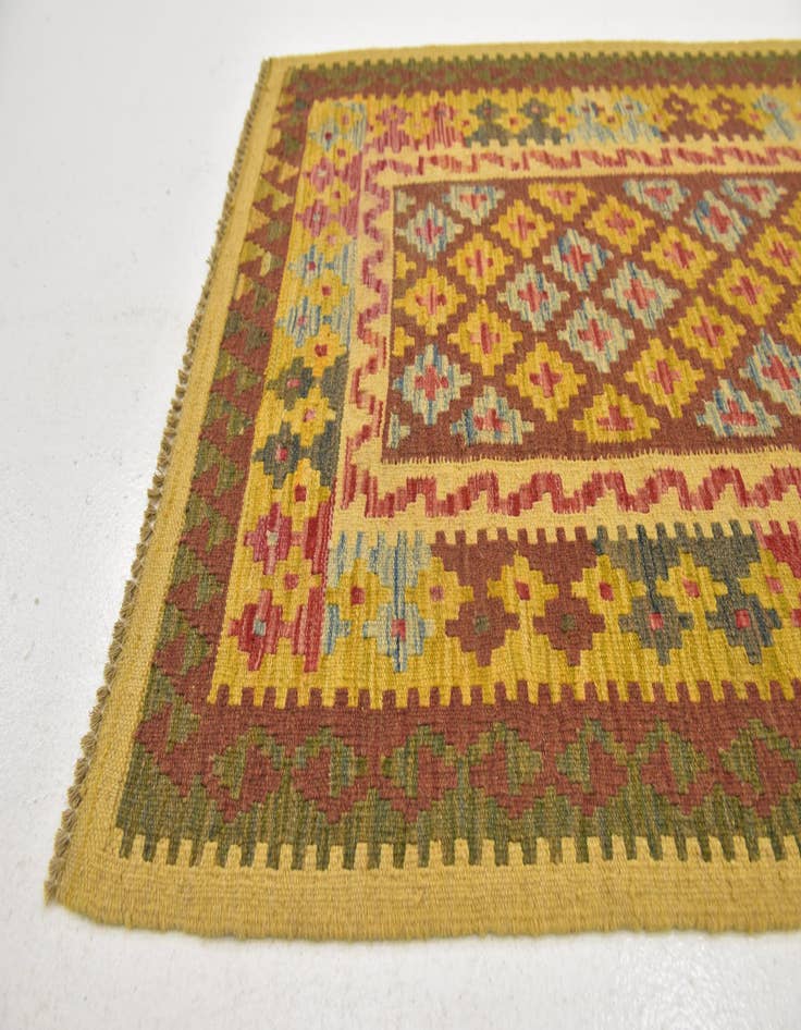 Detail image of  3' 3 x 4' 10  Hand Woven Kilim Maymana Wool Rug
